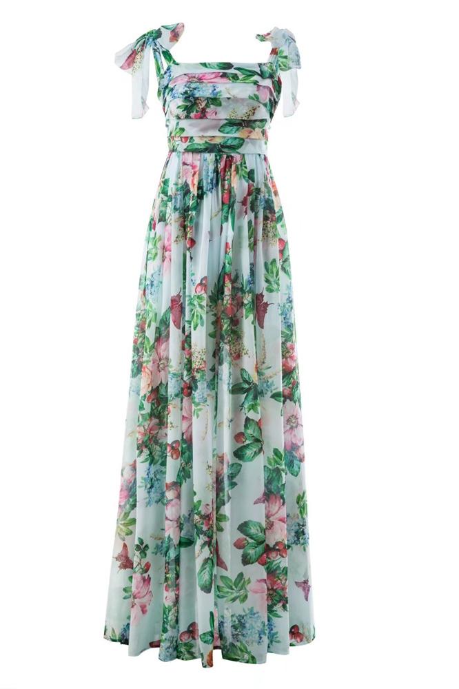 Vestido longo estampado com alças Dinah