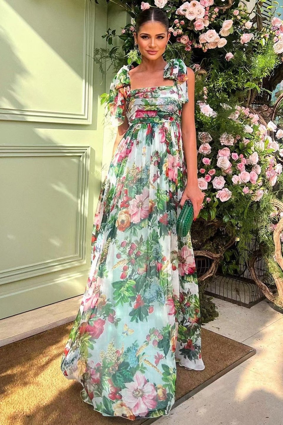 Vestido longo estampado com alças Dinah