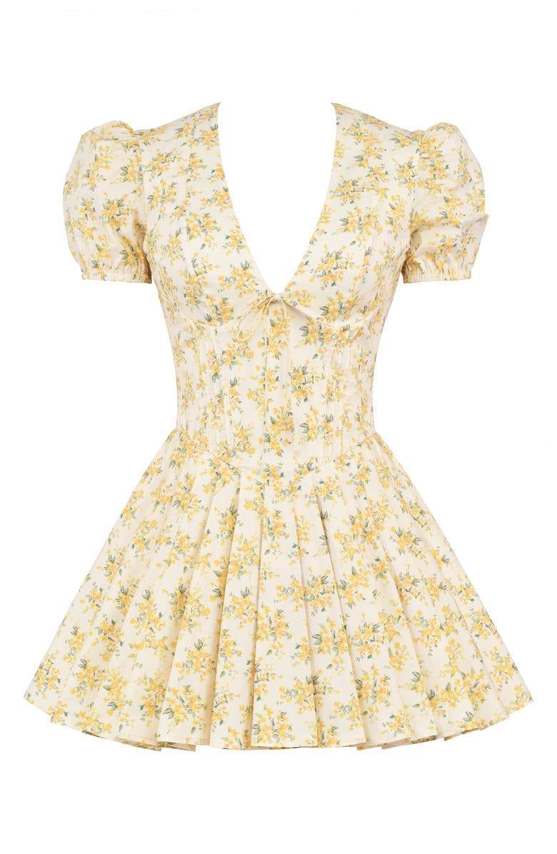 Vestido curto Emily Floral com decote em V e corpete