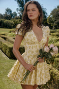 Vestido curto Emily Floral com decote em V e corpete
