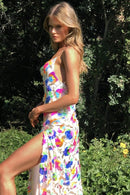 Vestido longo sem costas com lantejoulas bordadas Fanny