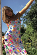 Vestido longo sem costas com lantejoulas bordadas Fanny