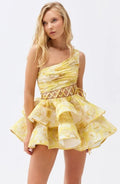 Mini vestido de chiffon com estampa floral de um ombro Andrea