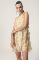 Vestido curto com lantejoulas bordadas florais e halter Ella