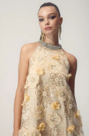 Vestido curto com lantejoulas bordadas florais e halter Ella