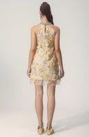 Vestido curto com lantejoulas bordadas florais e halter Ella