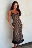 Vestido longo com babados e renda floral Ina