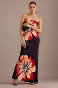 Vestido longo sem alças com estampa floral Janice