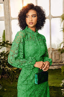 Vestido longo flare com acabamento em renda bordada Joa