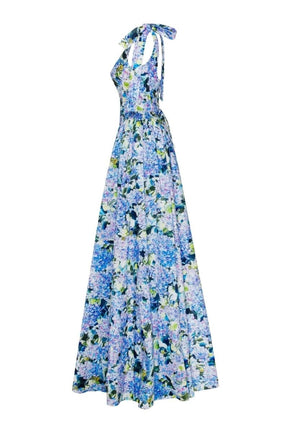 Vestido longo com alça estampada e hortênsia Kacey