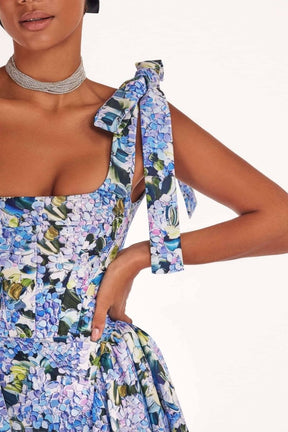Vestido longo com alça estampada e hortênsia Kacey