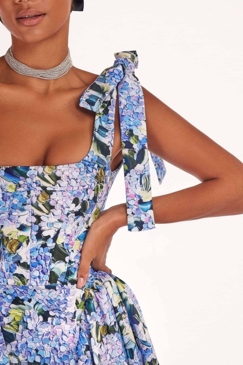 Vestido longo com alça estampada e hortênsia Kacey