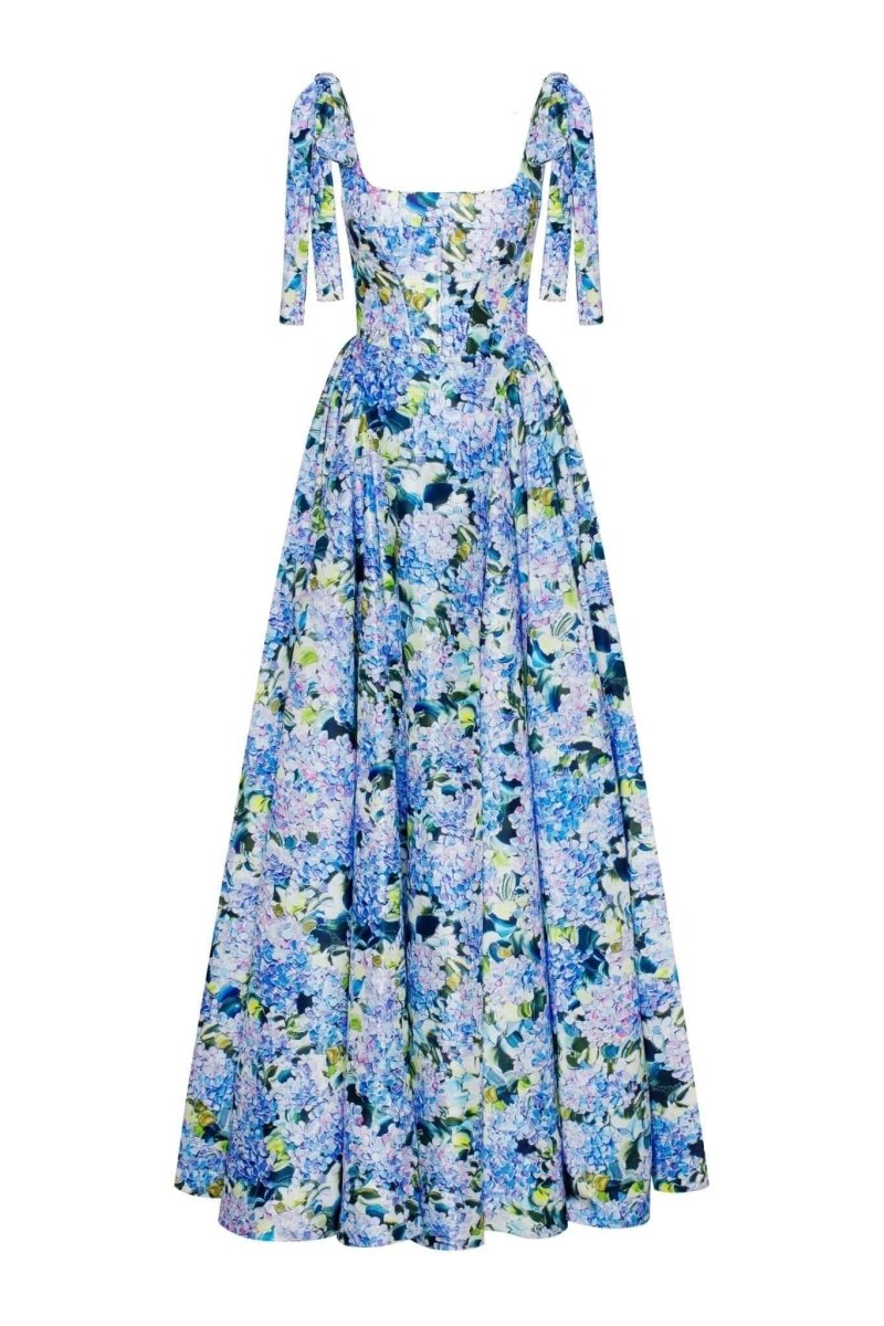 Vestido longo com alça estampada e hortênsia Kacey