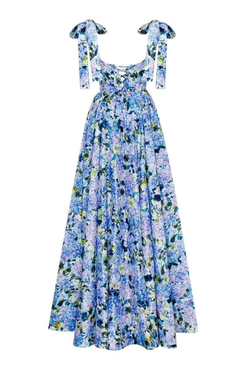Vestido longo com alça estampada e hortênsia Kacey