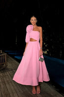 Vestido midi com recorte floral Lea