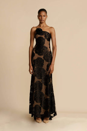 Vestido longo com estampa floral Lindsay e um ombro só