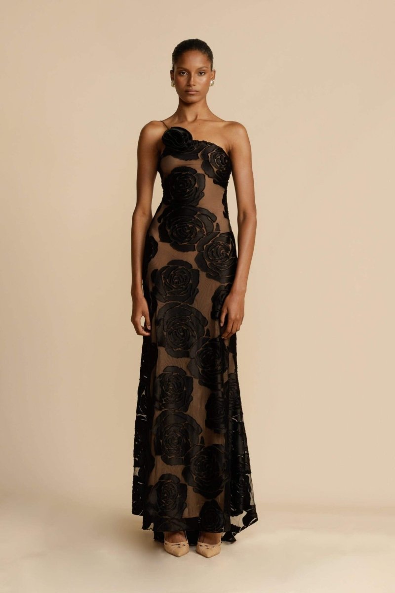 Vestido longo com estampa floral Lindsay e um ombro só