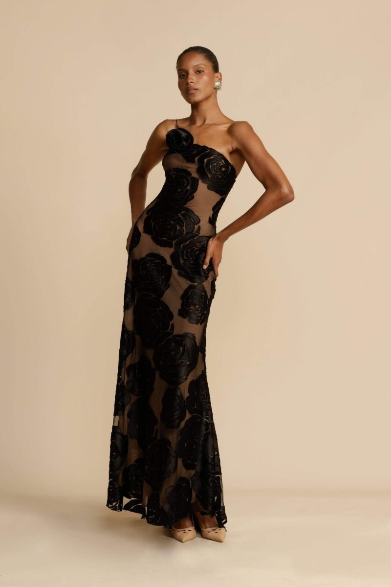 Vestido longo com estampa floral Lindsay e um ombro só