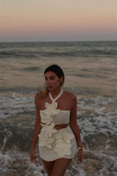 Martha Halter Vestido curto floral de malha