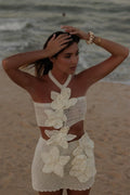 Martha Halter Vestido curto floral de malha