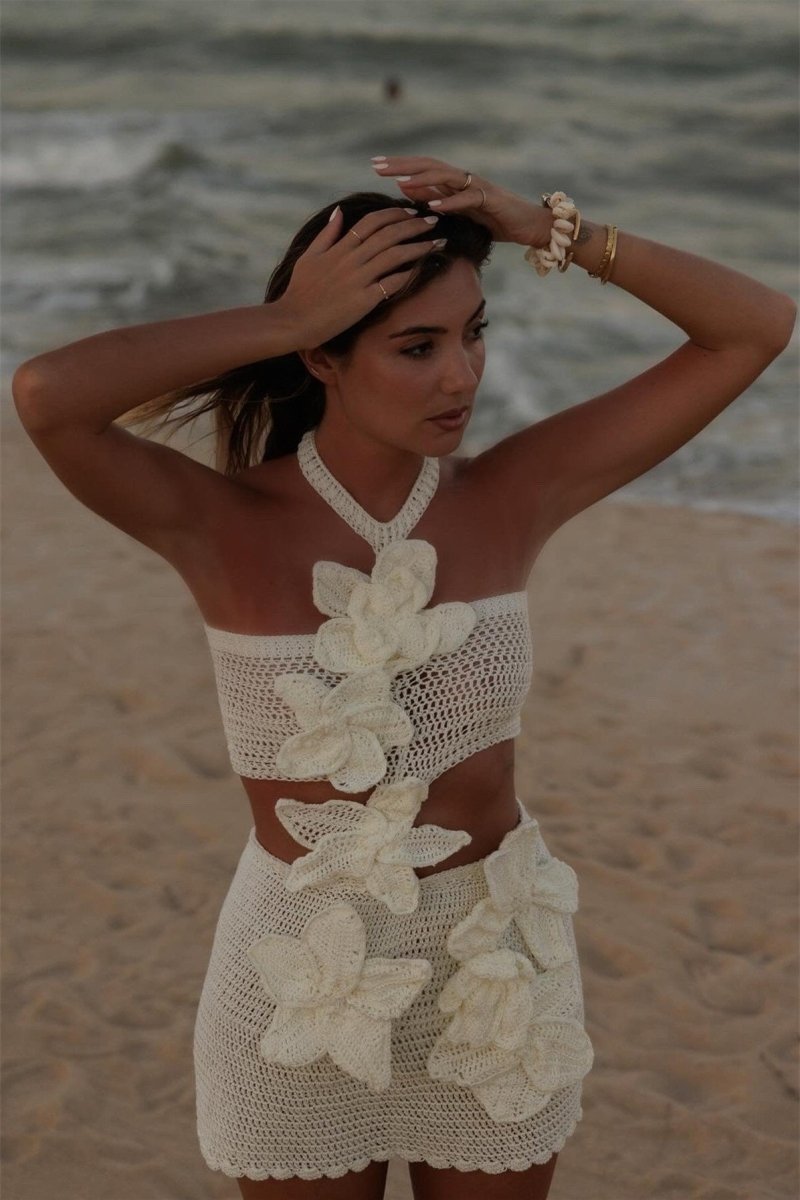 Martha Halter Vestido curto floral de malha