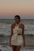 Martha Halter Vestido curto floral de malha