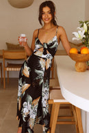 Vestido longo com nó estampado Melinda