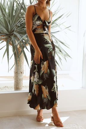 Vestido longo com nó estampado Melinda