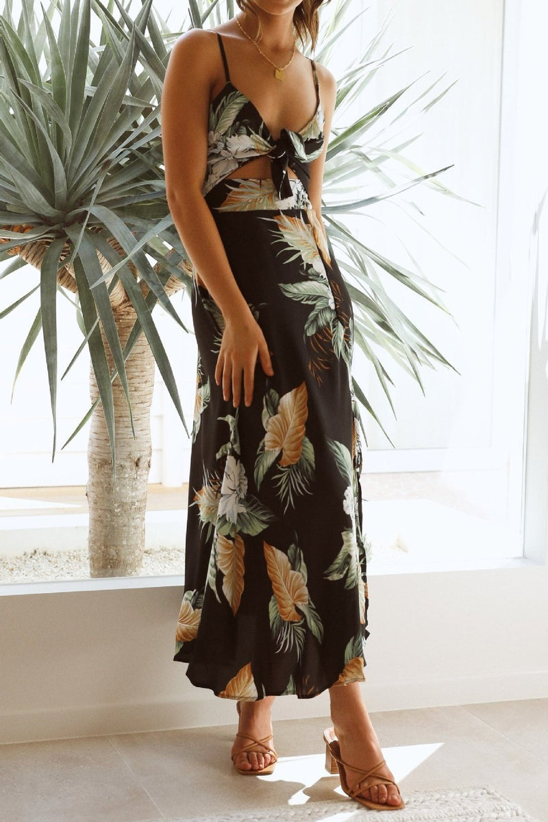 Vestido longo com nó estampado Melinda