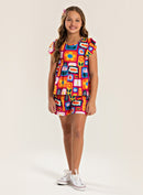 Conjunto Verão Menina Pink Cropped Com Babado e Shorts Florzinhas Retrô