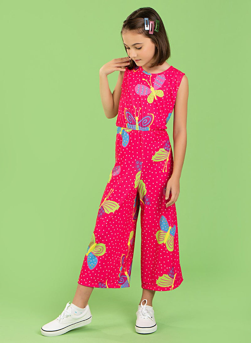 Macacão Verão Menina Rosa Pantacourt Borboleta