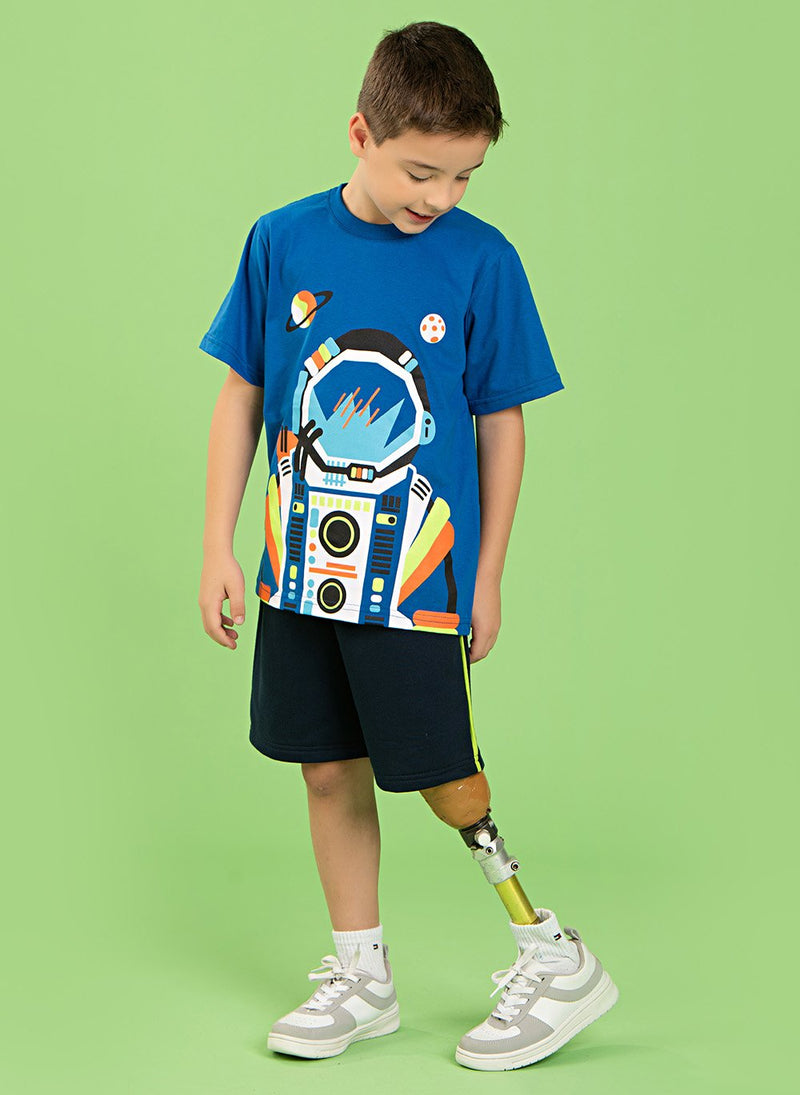 Conjunto Verão Menino Infantil Royal Camiseta e Bermuda Astronauta