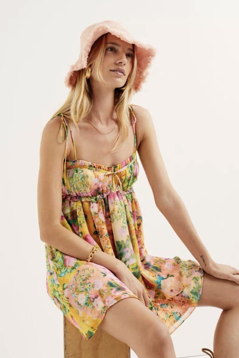 Vestido curto de chiffon com estampa floral Mona