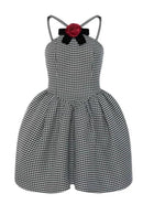 Minivestido Mona Houndstooth Rose Bow com acabamento em linha A