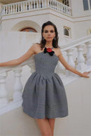 Minivestido Mona Houndstooth Rose Bow com acabamento em linha A