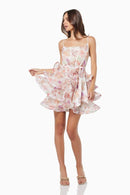 Vestido curto com babados e estampa floral Monica