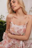 Vestido curto com babados e estampa floral Monica