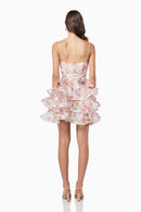 Vestido curto com babados e estampa floral Monica