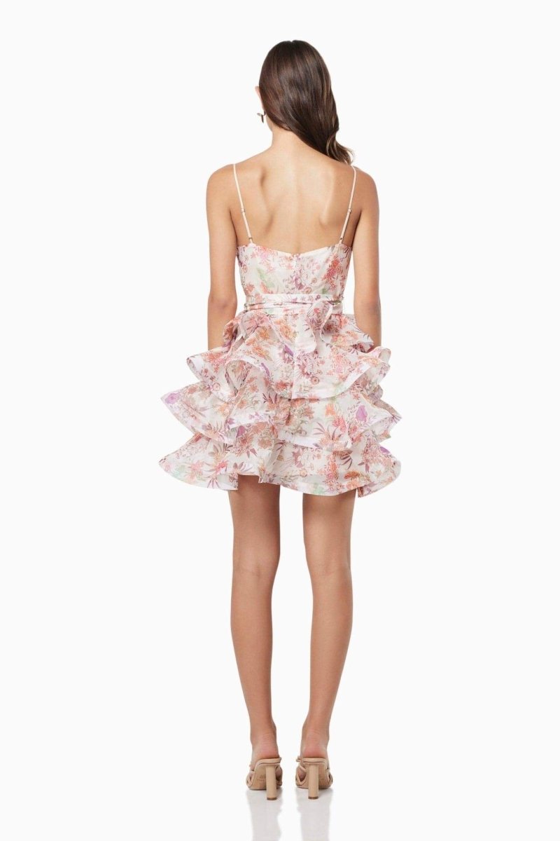 Vestido curto com babados e estampa floral Monica
