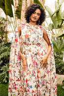 Vestido longo Nola com decote redondo e mangas compridas