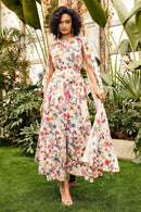 Vestido longo Nola com decote redondo e mangas compridas