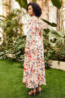 Vestido longo Nola com decote redondo e mangas compridas