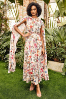 Vestido longo Nola com decote redondo e mangas compridas