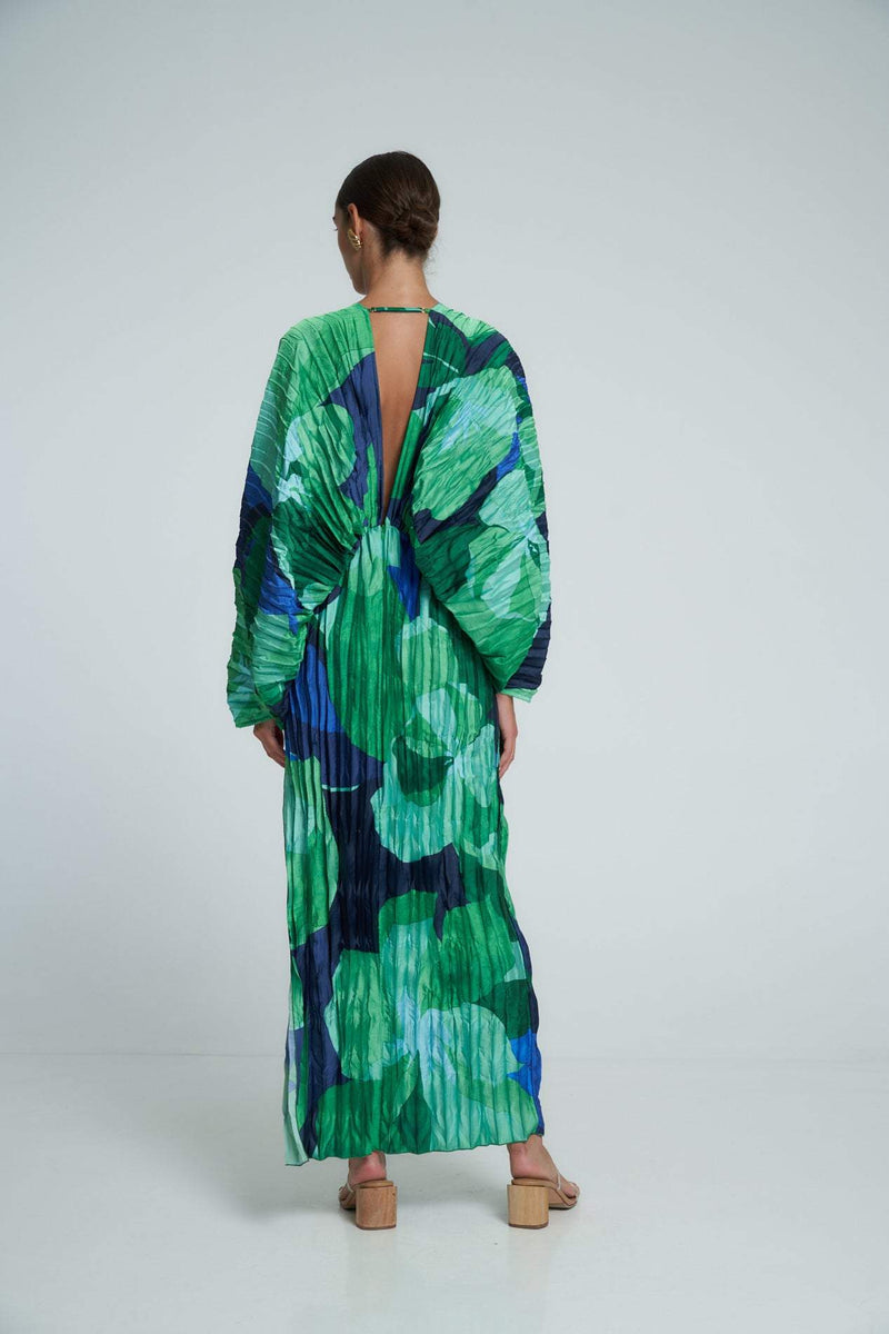 Vestido maxi plissado estampado Pamela
