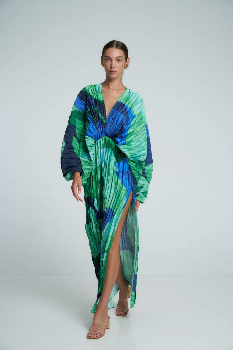 Vestido maxi plissado estampado Pamela