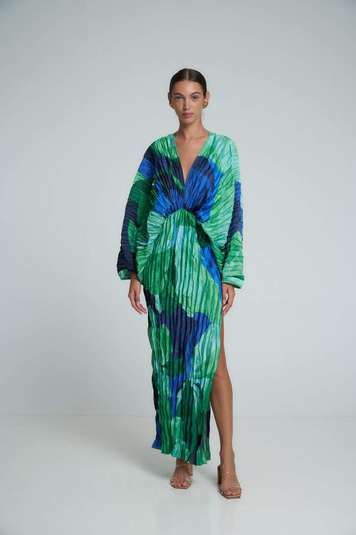 Vestido maxi plissado estampado Pamela