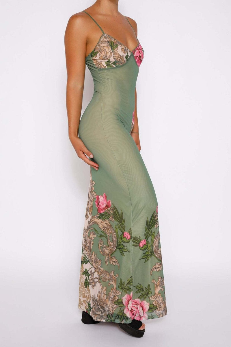 Vestido longo justo e estampado Patti