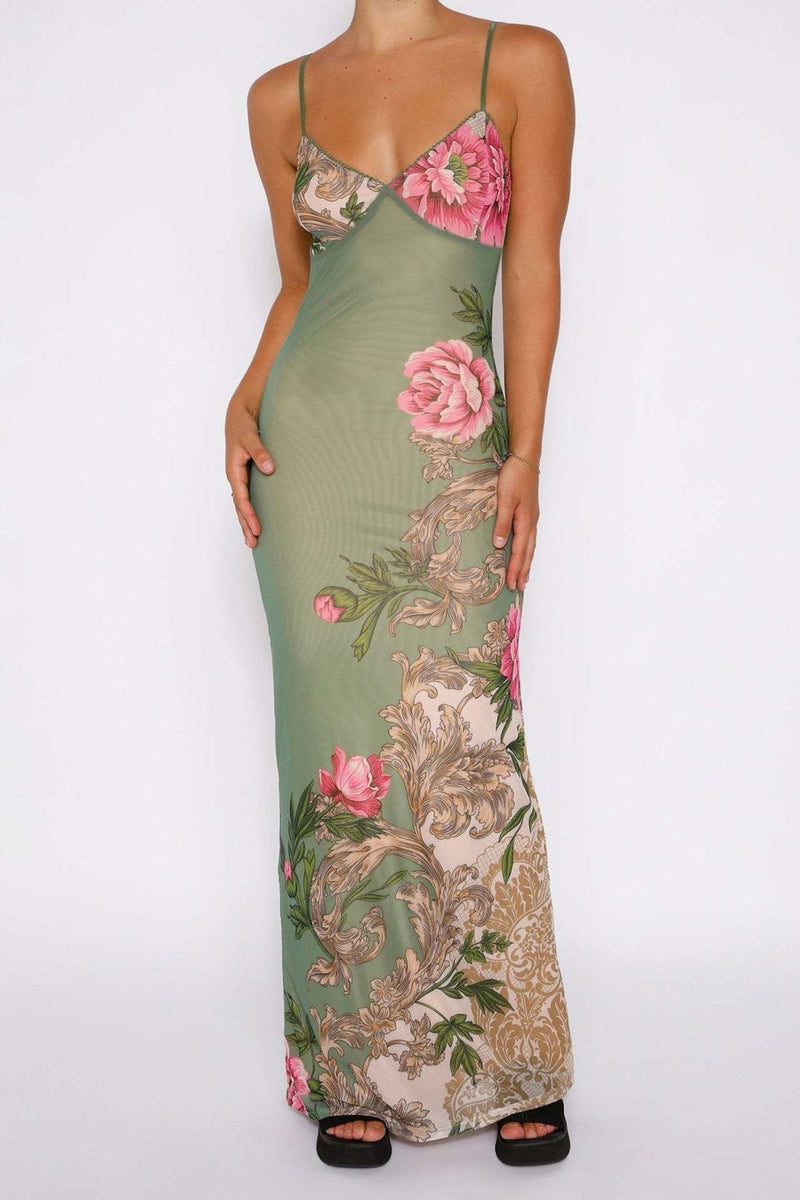 Vestido longo justo e estampado Patti