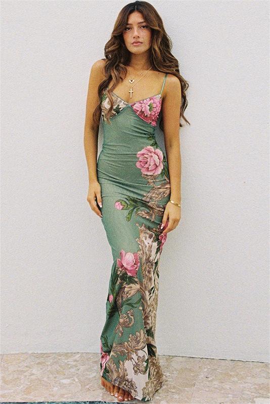 Vestido longo justo e estampado Patti