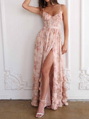 Floral Frill Split Maxi Dress